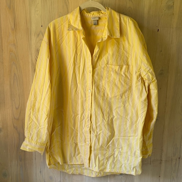 A New Day Yellow striped Button Down Shirt Size L - Picture 1 of 7